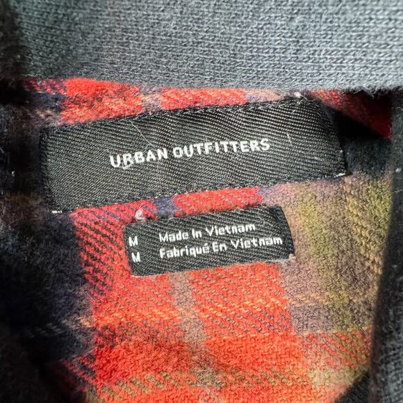 Urban Outfitters Mens Medium Bleached Hood Flannel Button-Down Shirt Red Orange - Picture 6 of 7